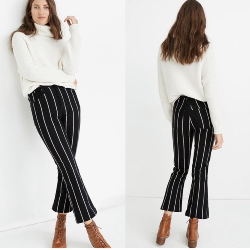 Madewell Black and White Striped Boot Cut Jeans